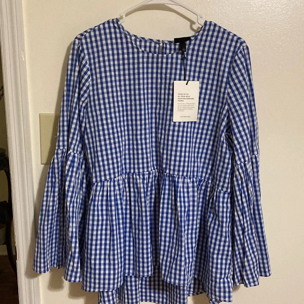 Who What Wear Blue Gingham Women's L Top - Picture 1 of 4
